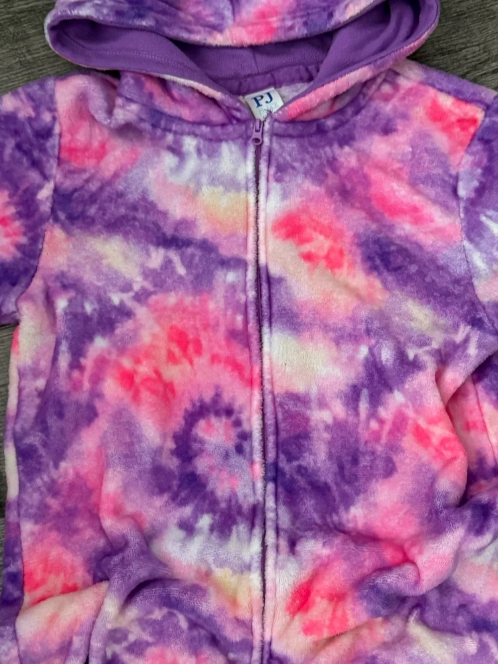 Childrens Place one-piece hooded tie dye print pajamas